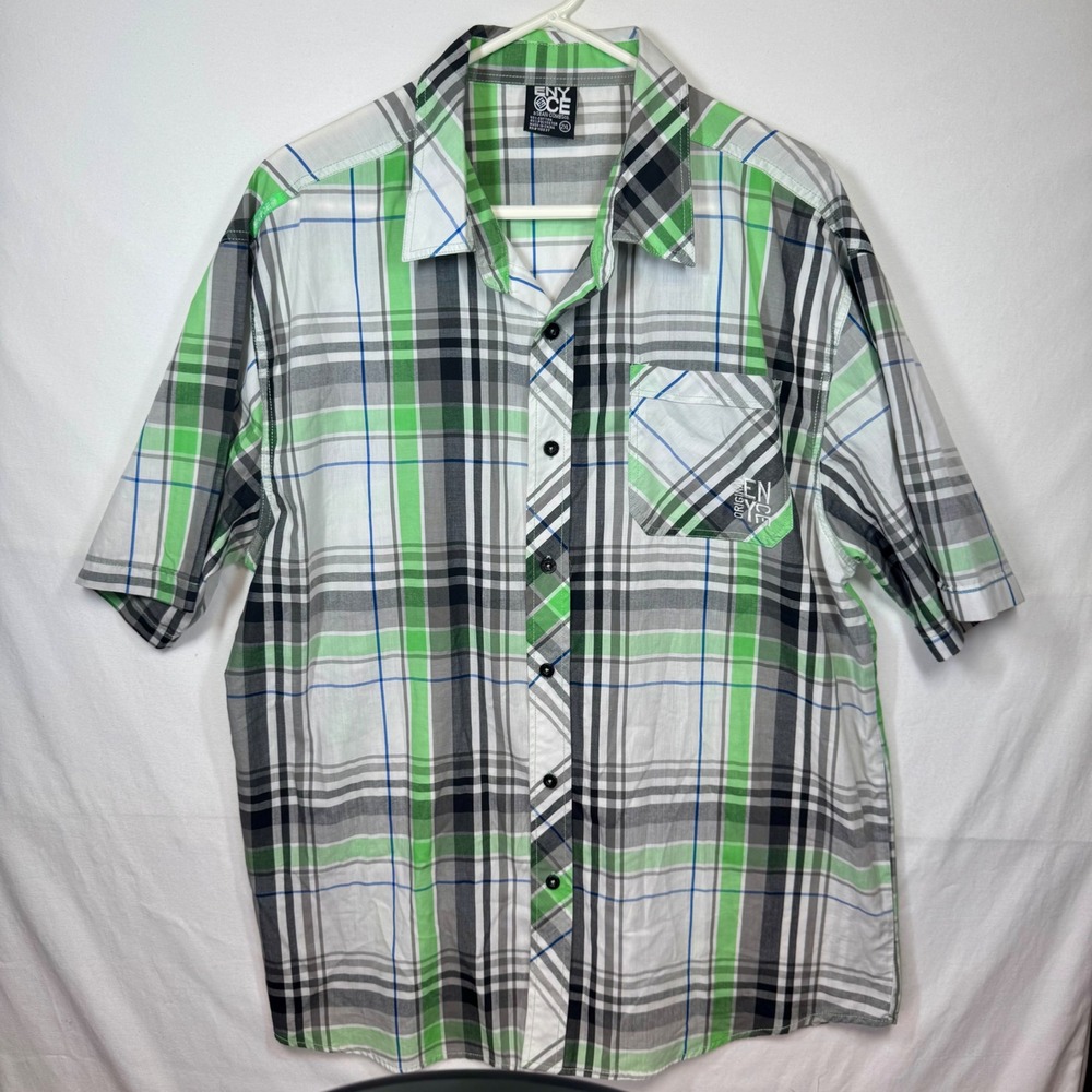 ENYCE Sean‎ Combs Plaid Button Up Shirt Short Sleeve Casual Sz 2XL Y2K